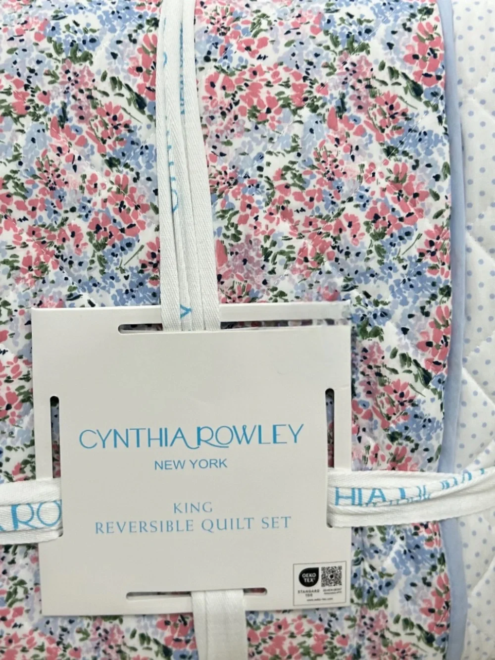 Cynthia Rowley Pink, White and Blue Floral King Quilt Set 106”x92”